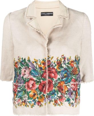 Dolce & Gabbana 2000s floral-print jacket - women - Silk/Silk/Linen/Flax - 40 - Neutrals