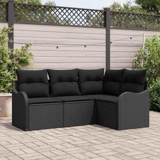 vidaXL Vidaxl - Conjunto De Sof&aacute; De Jard&iacute;n Con Coj&iacute;n 4 Pcs Negro Polirat&aacute;n