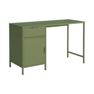 Sweeek Escritorio de acero laminado con 1 caj&oacute;n, verde kaki