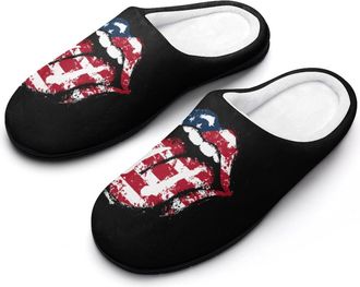 Generic USA Flag Lips Mens Slippers Comfortable And Non-slip Cotton Slipper Shoe for House