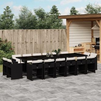vidaXL Set De Muebles Jard&iacute;n 17 Pzas Con Cojines Rat&aacute;n Sint&eacute;tico Negro