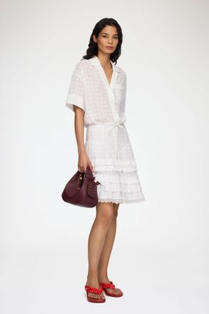 Ganni White Skirt in Broderie Anglaise - Size 32 Organic Cotton