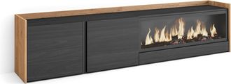 Skraut Home Skraut Home - Mueble Tv, Televisi&oacute;n, Muebles De Sal&oacute;n, Almacenaje, 212x35x50cm, Para Tv Hasta 80, Chimenea El&eacute;ctrica Xxl, Estilo Moderno, Negro Y Robl