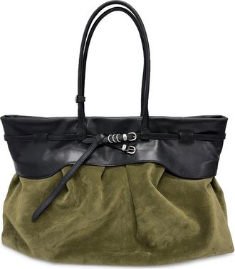 Margesherwood Soft Grandma Layered Leather Tote in Black Dark Olive Pullup Suede at Nordstrom