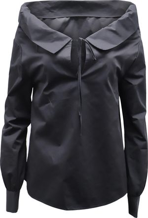 Co Co Long Sleeve Blouse in Black Cotton Poplin