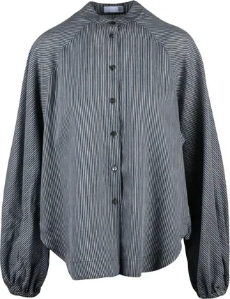 Douuod Grey Sky Blue Viscose Linen Silk Shirt