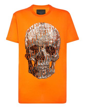 Philipp Plein T-shirt Round Neck SS Skull and Plein with Crystals