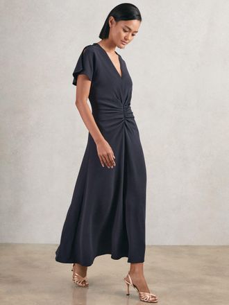 Reiss Womens Navy Blue Ruched-Front Midi Dress, Size: 10