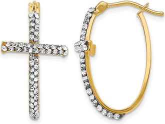 Diamond2Deal 14K Yellow Gold Crystals Cross Hoop Earrings