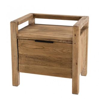 Macabane Mesa de noche con 1 caj&oacute;n de madera de pino reciclada marr&oacute;n