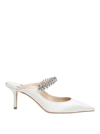 Jimmy Choo London Satin Mules With Crystal Band