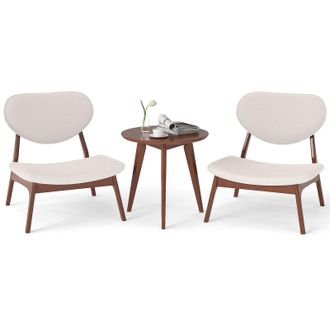 Costway Costway 3 PCS Patio Bistro Set Upholstered Indoor Outdoor Side Table & 2 Chairs in Beige