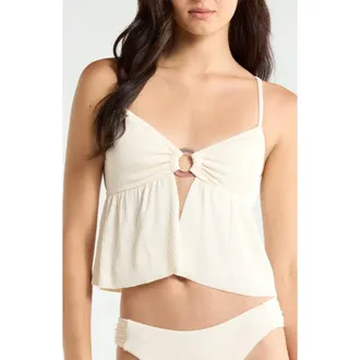 Sanctuary Shirred Tankini Top in Cream at Nordstrom, Size X-Small