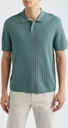 Theory Cable Knit in Light Bilen Polo in Light Pine Grove at Nordstrom, Size Xx-Large