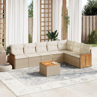vidaXL Vidaxl - Juego De Sof&aacute;s De Jard&iacute;n Con Cojines Beige 8 Pzas Rat&aacute;n Pe