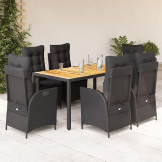 vidaXL Set De Comedor De Jard&iacute;n 7 Pzas Y Cojines Rat&aacute;n Sint&eacute;tico Negro Vidaxl