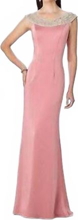 Cameron Blake Mon Cheri - 118663 Beaded Bateau Neckline Evening Gown In Rosewood