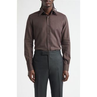 Thom Sweeney Lecce Point Collar Flannel Button-Up Shirt in 260C - Dark Brown at Nordstrom, Size 17.5
