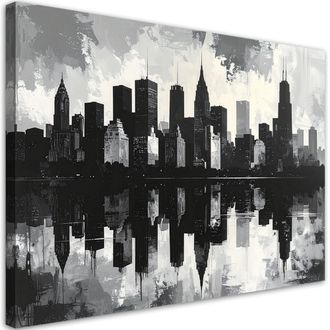 Feeby Cuadro Sobre Lienzo, Edificios Urbanos En Blanco Y Negro Imitaci&oacute;n Pintura, 120x80