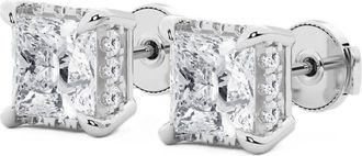Grown Brilliance 4 Ctw Princess Lab Grown Diamond Stud Earrings in 14K White Gold, Hidden Halo Design, G Color, SI Clarity