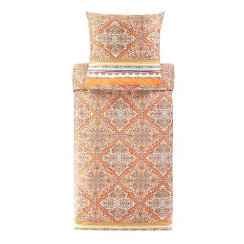 MAG 3-teiliges Bettlaken-Set Boho Style - Spannbetttuch + 2 Kissenbezüge, Doppelbett, Orange Retro (35,6 Cm Tief)
