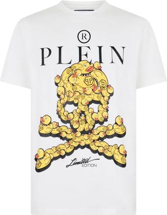 Philipp Plein Tops, Heren, Wit, XL, Jersey T-Shirt Duck Skull
