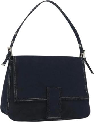 Fendi Pre-owned Shoulder Bags, female, Blue, Size: ONE SIZE Pre-owned Vintage Canvas Hand Bag