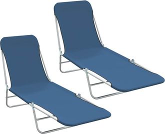 vidaXL Tumbonas Plegables 2 Unidades Acero Y Tela Azul Vidaxl