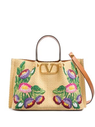 Valentino Garavani Medium shopper met geborduurde bloemen - Beige