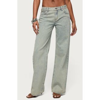 Edikted Magda Acid Wash Wide Leg Jeans in Blue at Nordstrom, Size X-Small