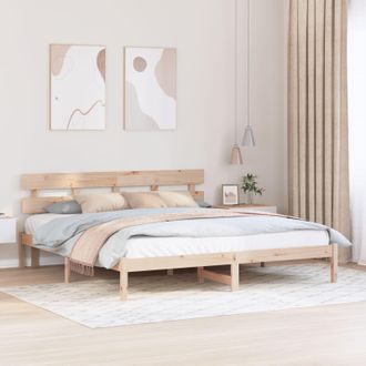 Berkfield Home Bed Frame with Headboard 200x200 cm Solid Wood Pine in Brown