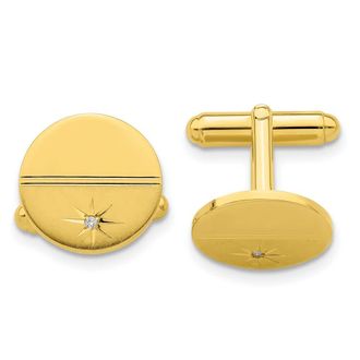 Diamond2Deal Gold-plated Diamond Accent Polished and Satin Round Cuff Links
