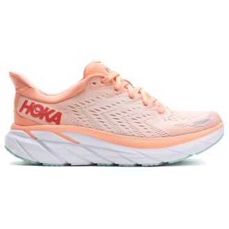 Hoka One One Hoka Clifton 8 Textile Womens Lace Up Trainers - Cantaloupe Silver Peony - Size:UK 9.5