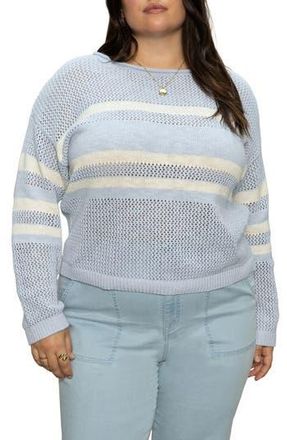 Sanctuary Sporty Stripe Cotton Sweater in Sky Blue at Nordstrom Rack, Size 1X