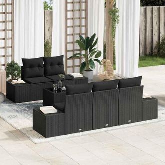 vidaXL Conjunto De Sof&aacute; De Jard&iacute;n Manual 6 Pcs Negro 55 X 55 X 37 Cm Vidaxl