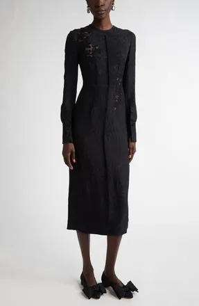 Erdem Long Sleeve Guipure Lace & Satin Midi Dress in Black at Nordstrom, Size 2 Us