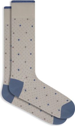 Bugatchi Geo Pattern Mercerized Cotton Blend Dress Socks in Almond at Nordstrom