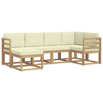 vidaXL Conjunto De Sof&aacute;s De Exterior 6 Pcs Blanco Y Crema Poli&eacute;ster Vidaxl