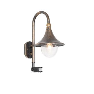 QAZQA Cl&aacute;sico/antiguo Aplique De Pared Para Exteriores Oro Antiguo Con Sensor De Movimiento Ip44 - Daphne Aluminio /pl&aacute;stico Redonda Adecuado Para Led Max. 