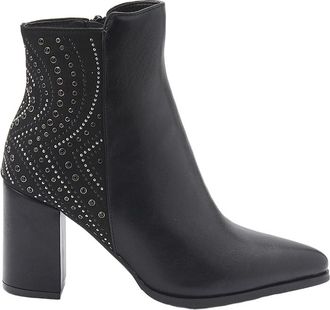 Kor&ouml;shi Womens Black Leather Effect Ankle Boot, 8 cm Lined Heel, Glitter Detail on the heel and Interior Zipper Closure., Black/White, 8.5 UK