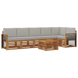 vidaXL Conjunto De Sof&aacute; Seccional Con Coj&iacute;n 7 Pcs Gris Natural Y Claro Vidaxl