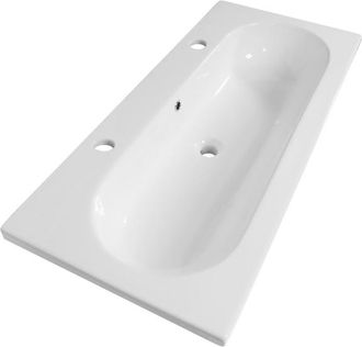 Saniclass Palermo Meubelwastafel - 100x47x3.5cm - overloop - 1 wasbak midden - 2 kraangaten - keramiek - wit