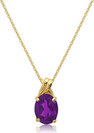 MAX + STONE 14k Yellow or White Gold Gemstone Oval Pendant Necklace with Drop Twist Setting