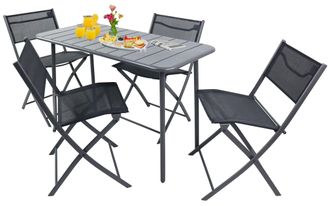 VCM Vcm - 5pcs Muebles De Jard&iacute;n Set Grupo De Asientos Grupo De Comedor 1xmesa, 4x Sillas Mesa Dimensiones Aprox. Al. 72 X An. 110 X P. 55 Cm Barra Plegab