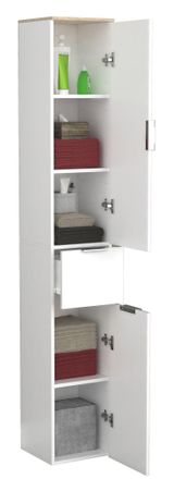 VCM Gabinete De Ba&ntilde;o De Madera Vcm Muebles De Ba&ntilde;o Stand Gabinete De Ba&ntilde;o Gabinete Alto Dimensiones Aprox. Al. 190 X An. 30 X P. 30 Cm - Donali (blanco / 