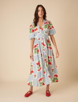 Nobody's Child Blue Tile Print Floral Starlight Midi Dress