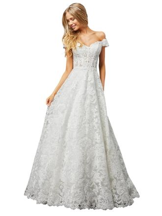 Sherri Hill Off Shoulder Sweetheart Metallic Lace Ball Gown In Ivory