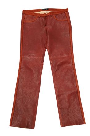 Isabel Marant Slim Fit Pants in Red Lambskin Leather