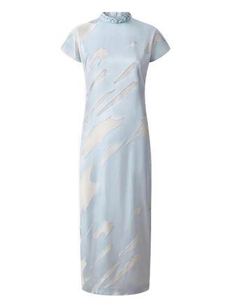 Shanghai Tang braided-neckline jacquard dress - Blue