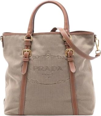 Prada Pre-owned Tote Bags, female, Beige, Size: ONE SIZE Pre-owned Canvas Satchel